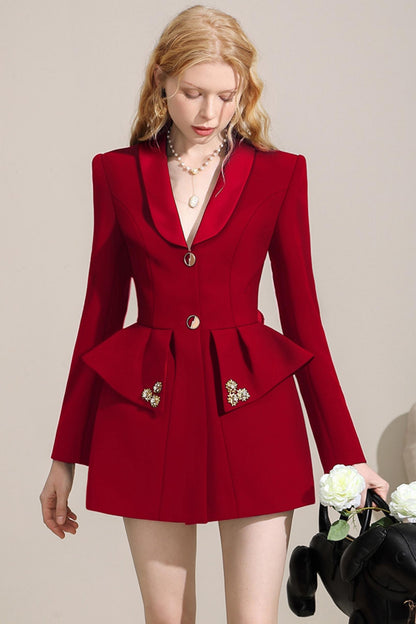 Red Backless Tie-Waist Blazer Dress