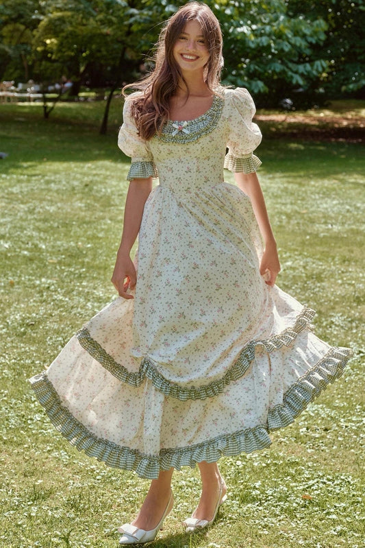 French Pastoral Style Floral Waist Dress