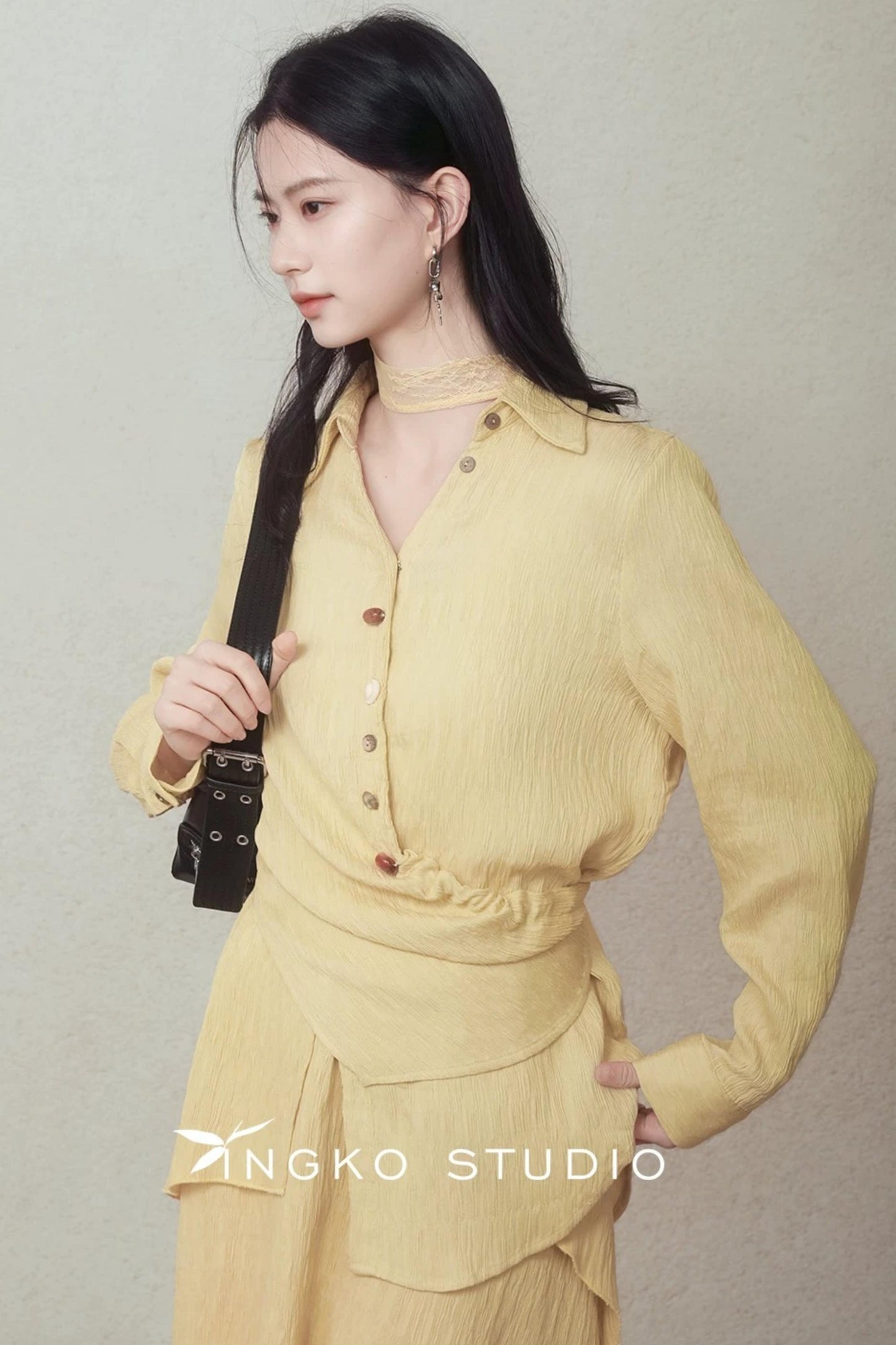 Pale Yellow Stone Button Shirt