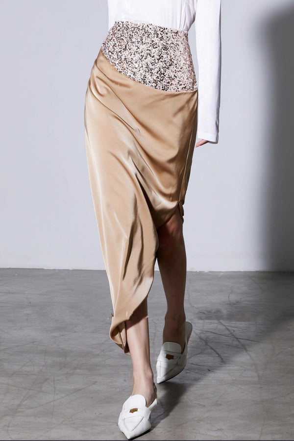 Autumn Pleated Sequin Satin Skirt