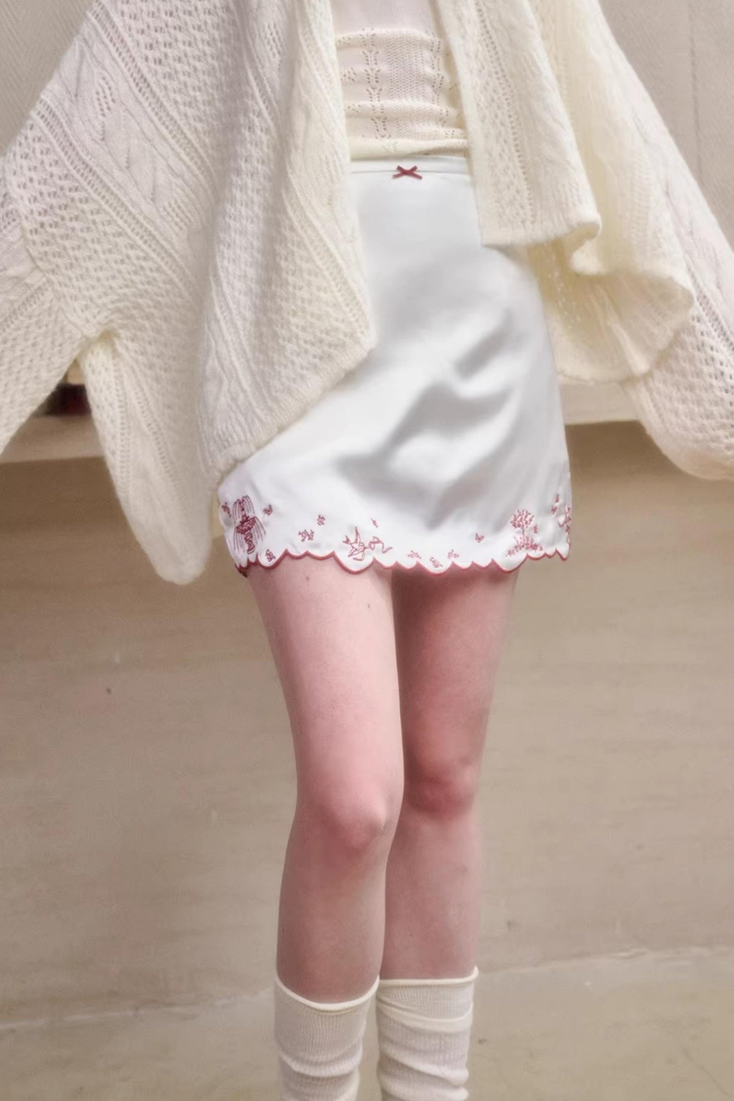 Mint Embroidered Satin Skirt