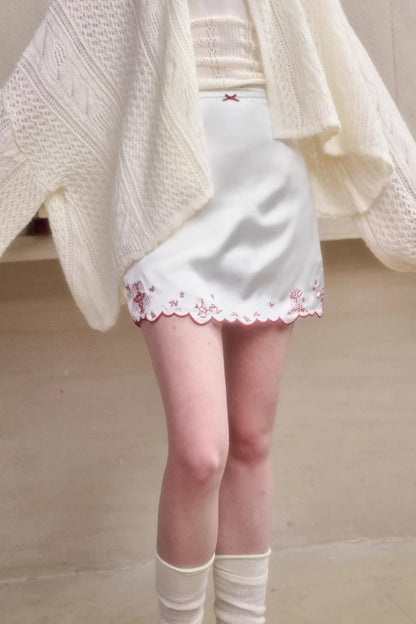 Mint Embroidered Satin Skirt