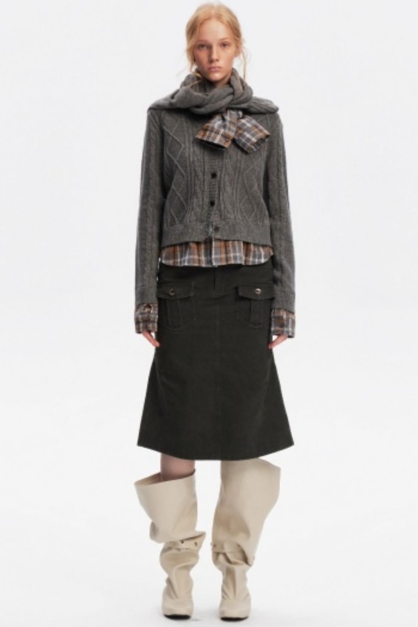 Wool Twist Pattern Cardigan Set-Up