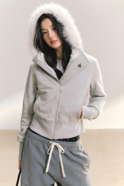 Grey Wind Fur Collar Jacket
