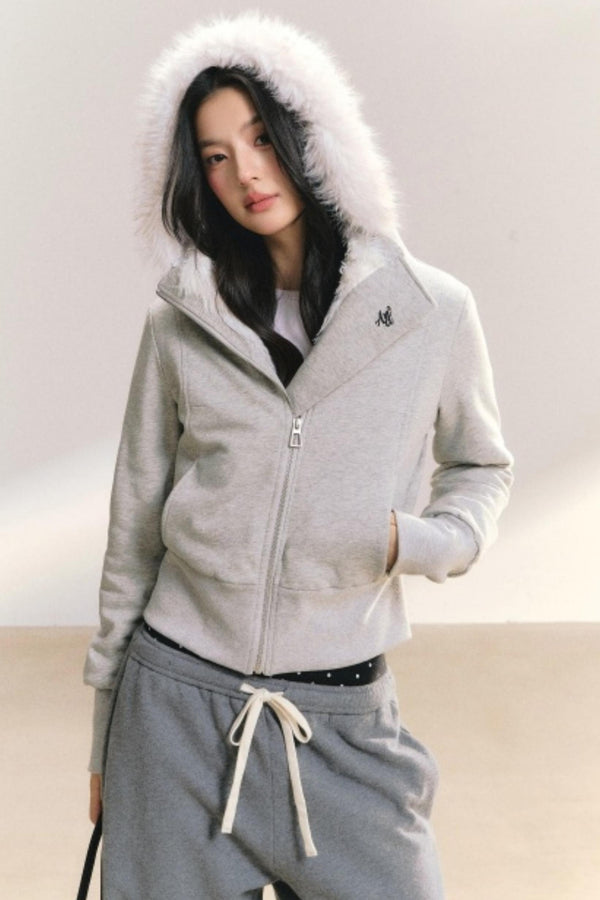 Grey Wind Fur Collar Jacket