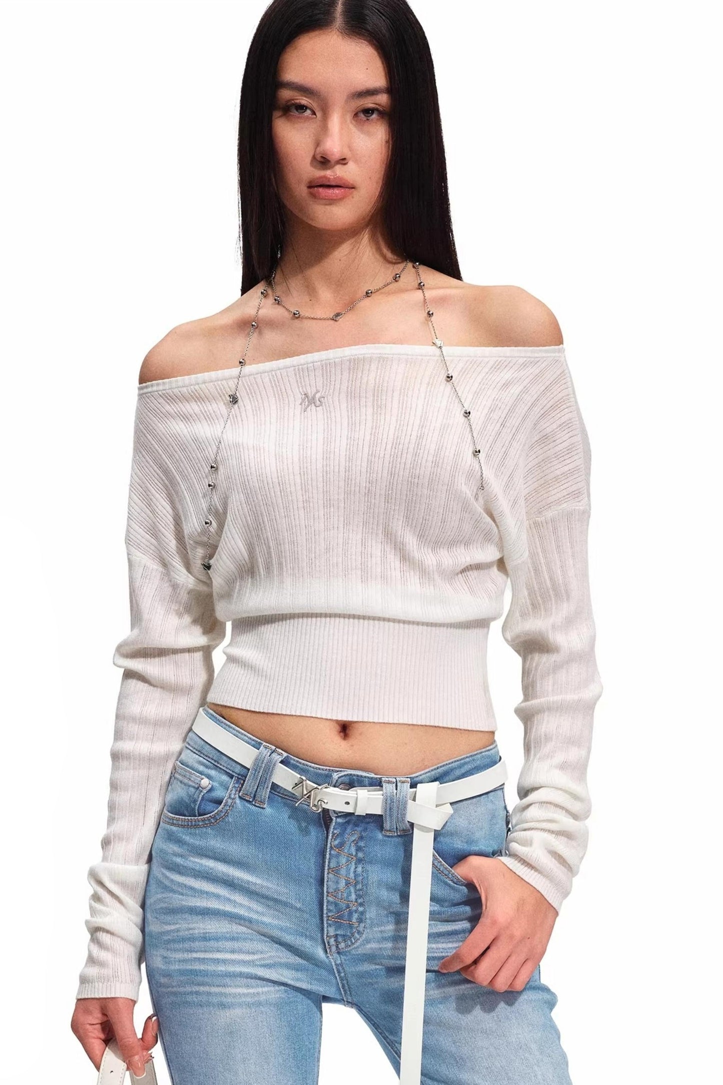 Merinowolle One-Shoulder Strickoberteil