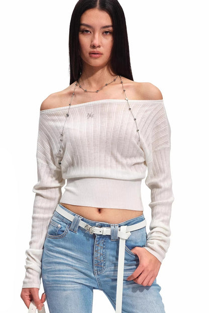 Merinowolle One-Shoulder Strickoberteil