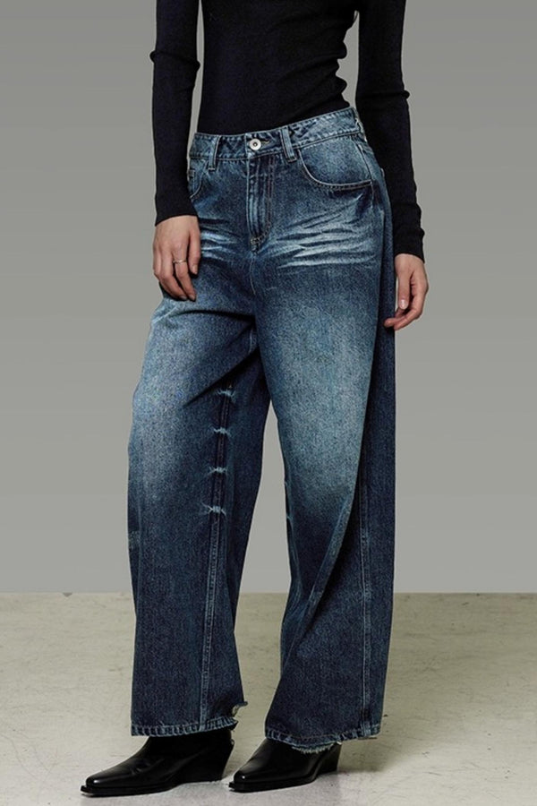 Retro Washed Wide-Leg Jeans