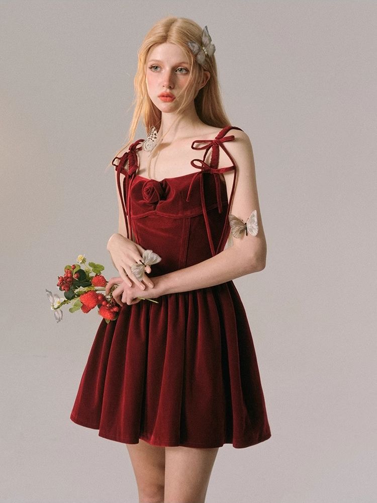 Velvet New Year's Red Halter Dress