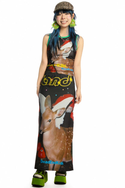 Reversible Print Stretch Casual Maxi Skirt