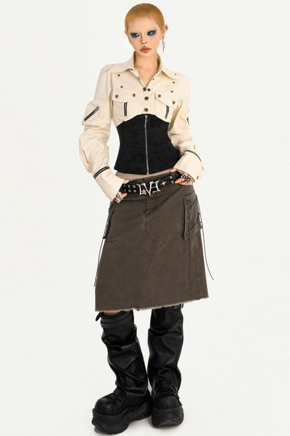 Cool Waist Design Zipper Long Sleeve Top