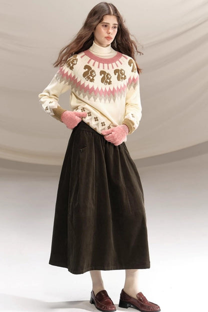 Retro Olive Pleated Skirt