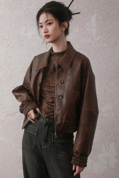 Cocoa Brown Retro Leather Jacket