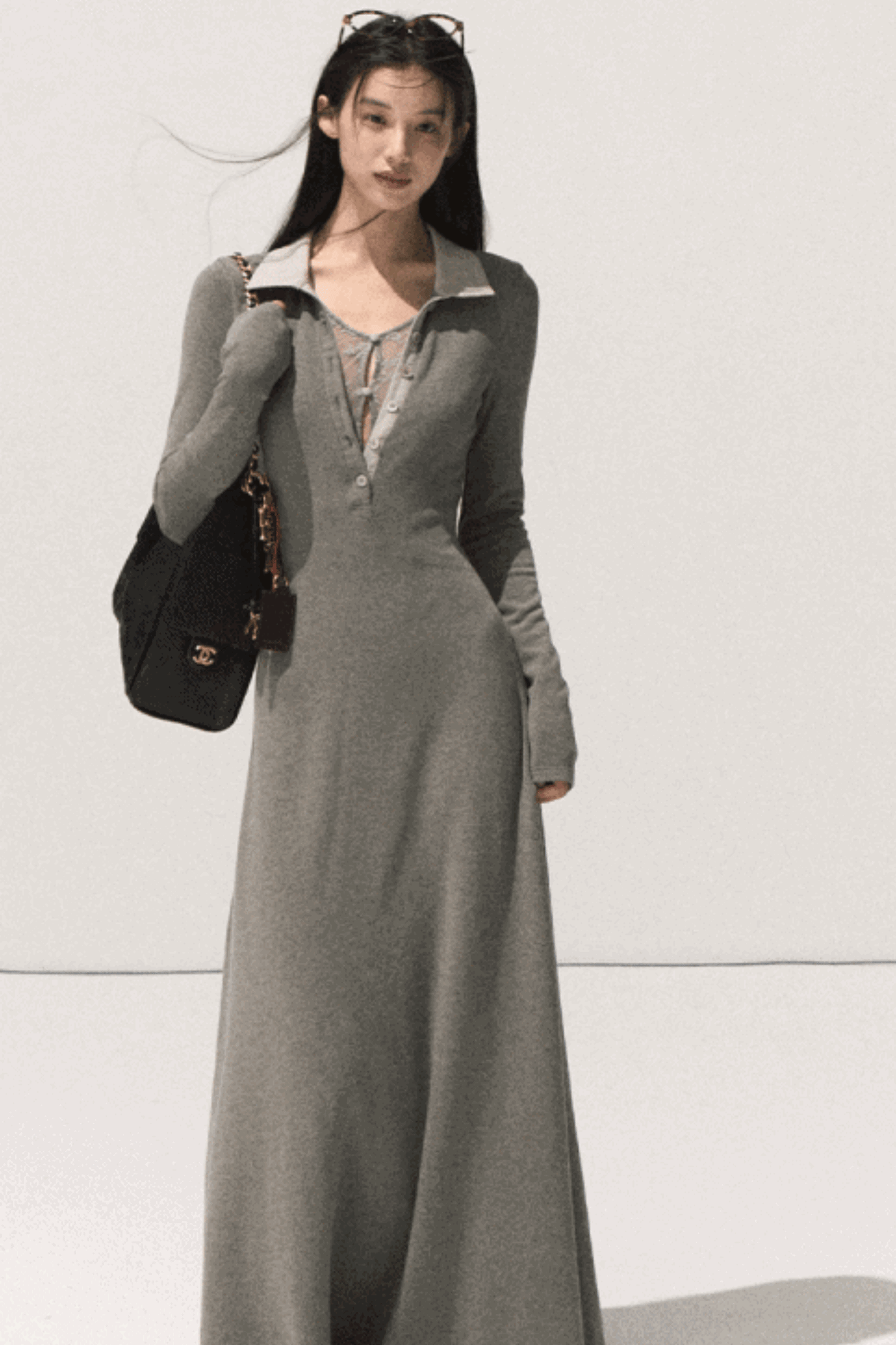 Plush Smoke Shirt Collar Dress Set-Up