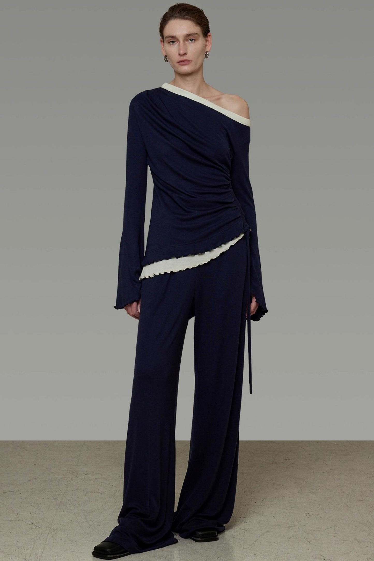 Autumn Slanted Shoulder Knit Slacks Set-Up