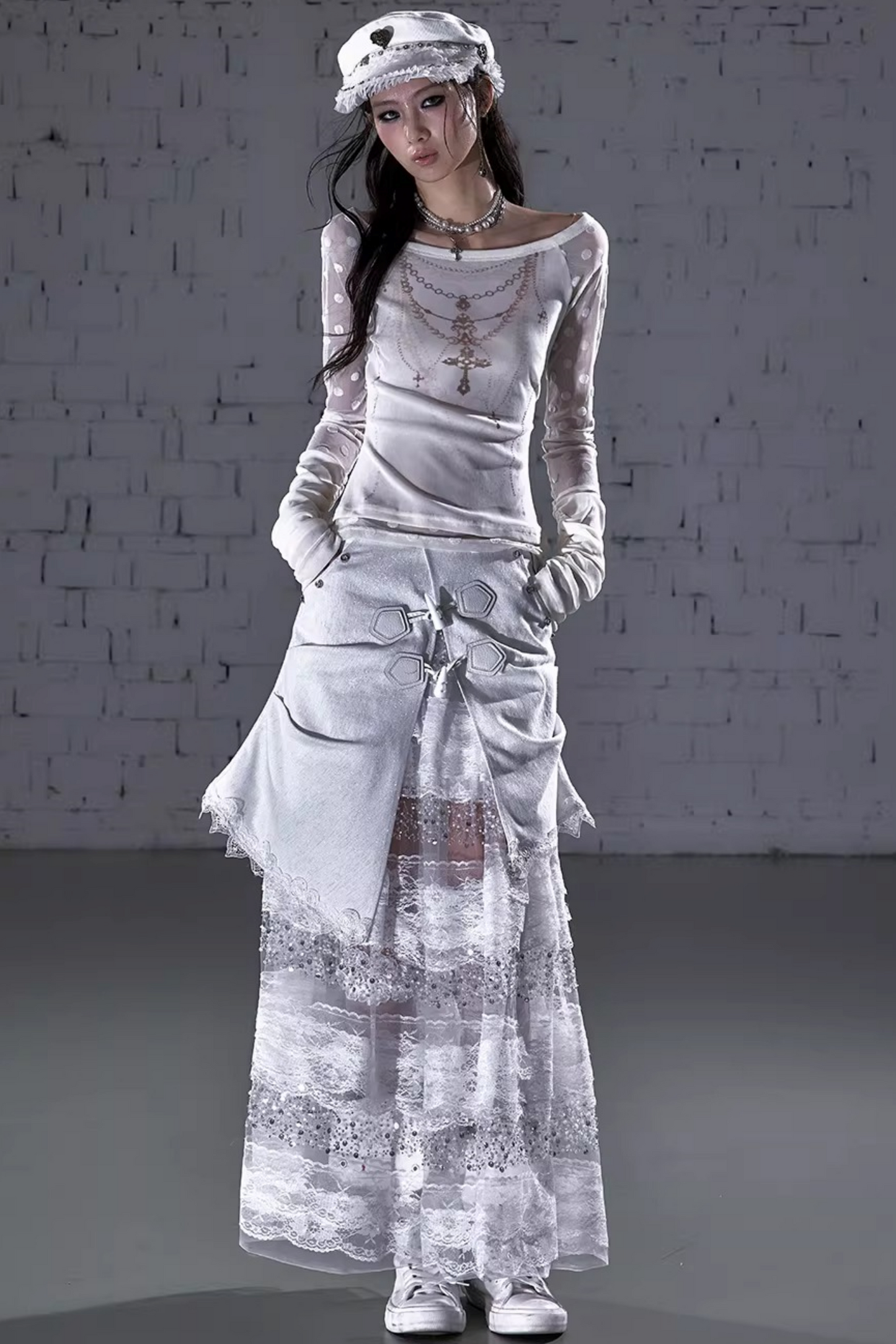 Barock beflockte Stickerei-Bluse