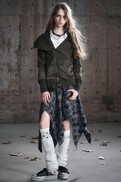 Deconstructed Lapel Sweatshirt Jacket