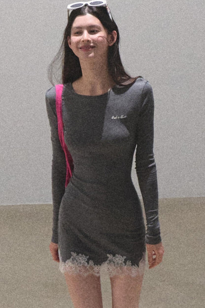 Lace-Trimmed Knit Dress