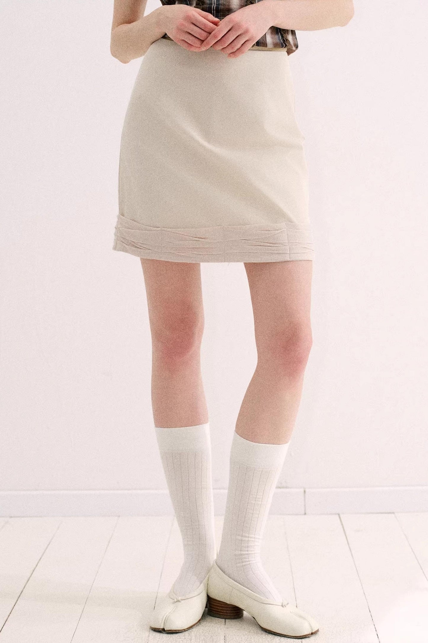 Artist-Designed Beige Bodycon Skirt