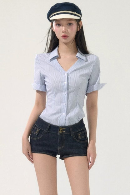 Summer Striped Slim Blouse