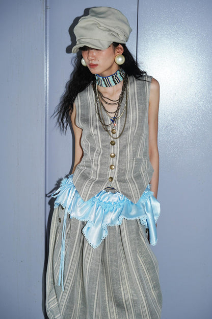 Slim Vintage Linen Layered Vest