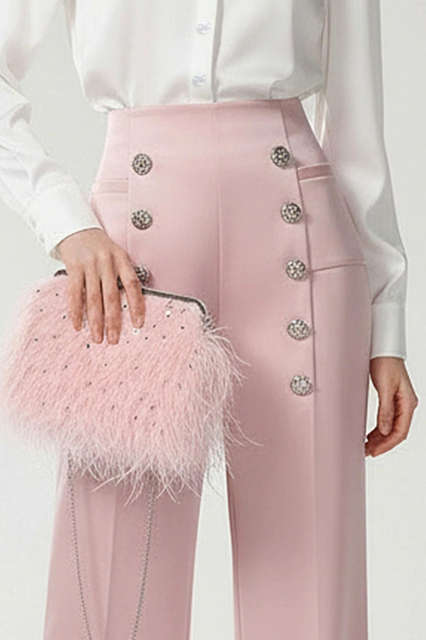 Satin Metal Button Suit Pants Set-Up
