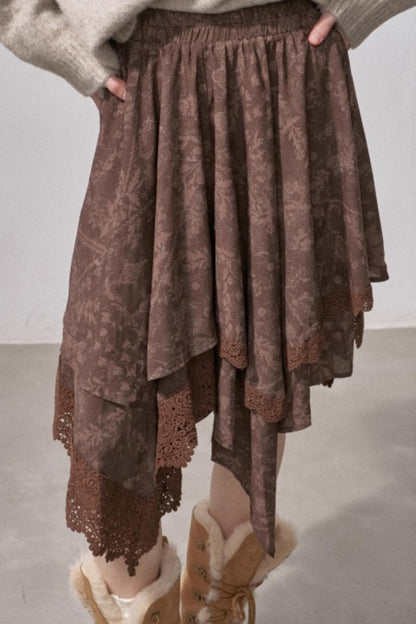 Lace Asymmetrical Layered Skirt