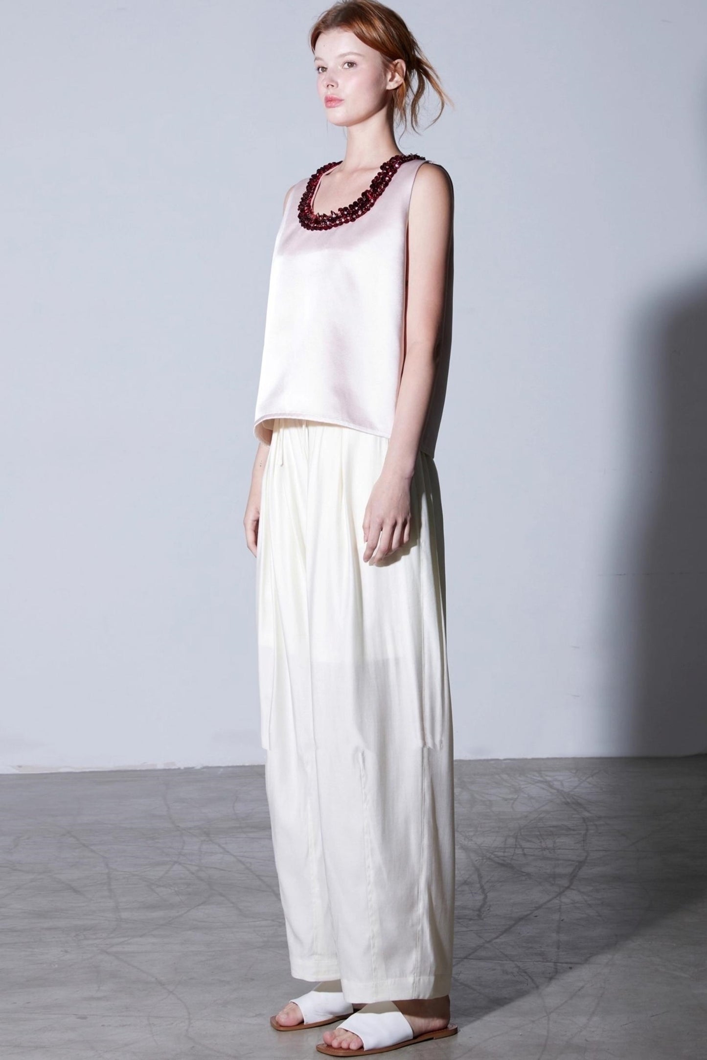 Cotton Elastic Lace-Up Wide-Leg Balloon Pants