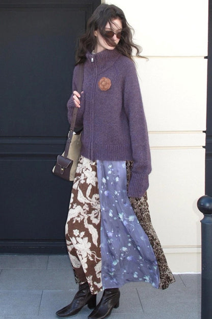 Retro Jacquard Taro Purple Skirt