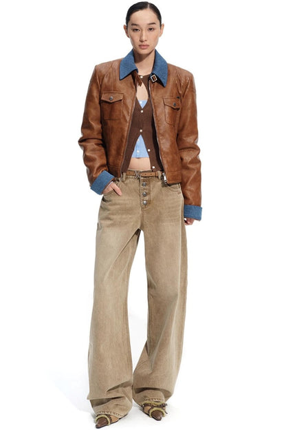 Heavy Washed Twill Denim Loose Jeans