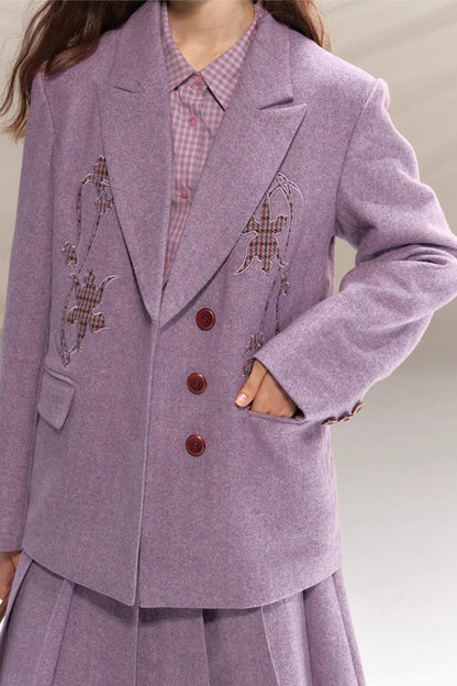 Wool Houndstooth Preppy Suit Skirt Set-Up