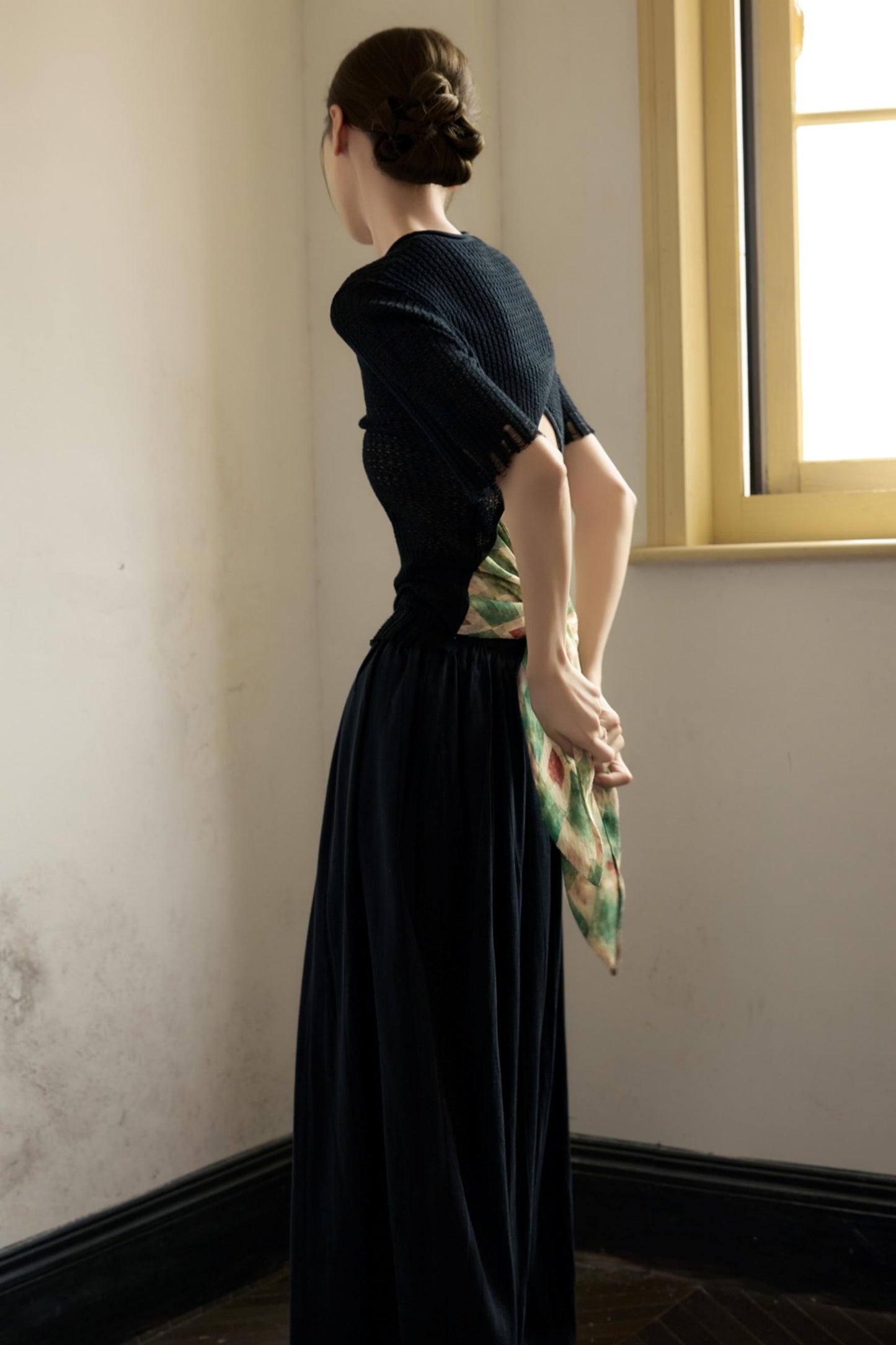 Black Knitted Contrast T-Shirt