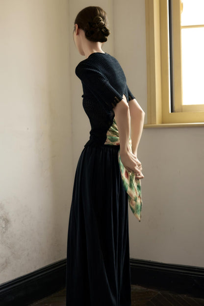 Black Knitted Contrast T-Shirt