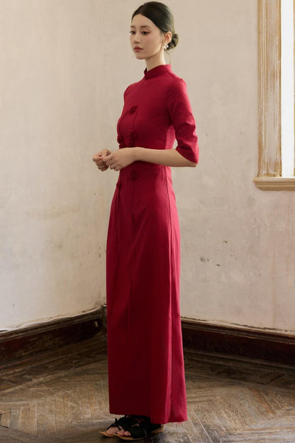 Red Flower Cheongsam Dress