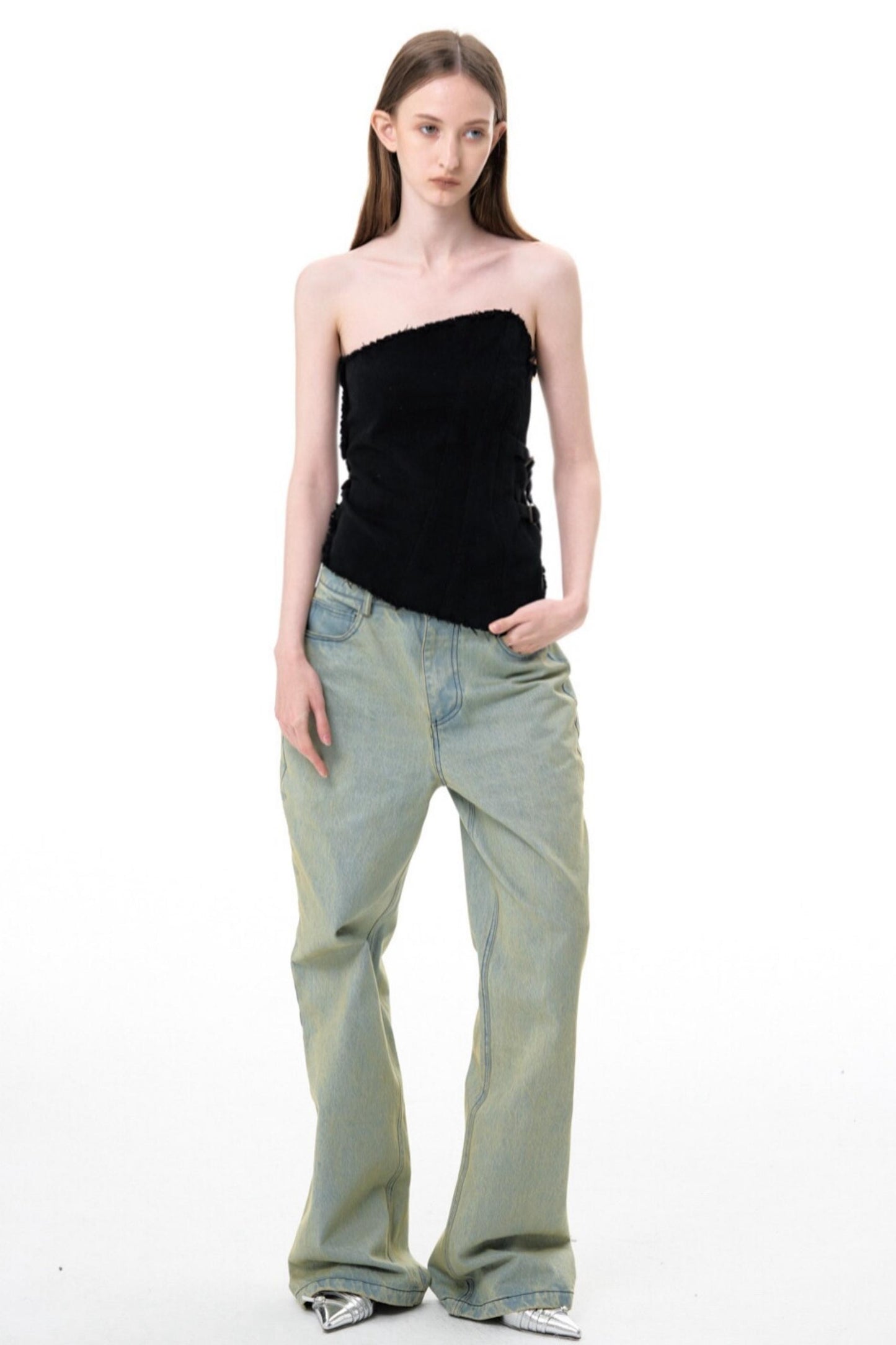 Aged Blue Wide Leg Jeans