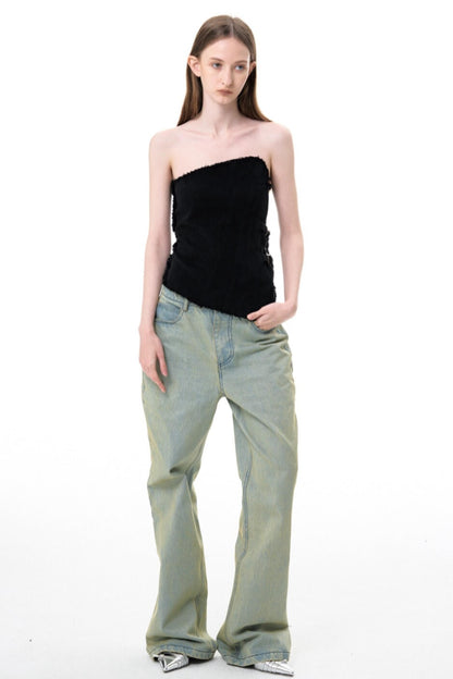 Aged Blue Wide Leg Jeans