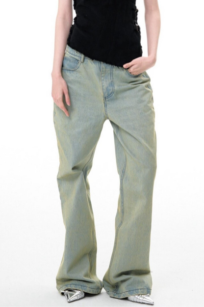 Aged Blue Wide Leg Jeans