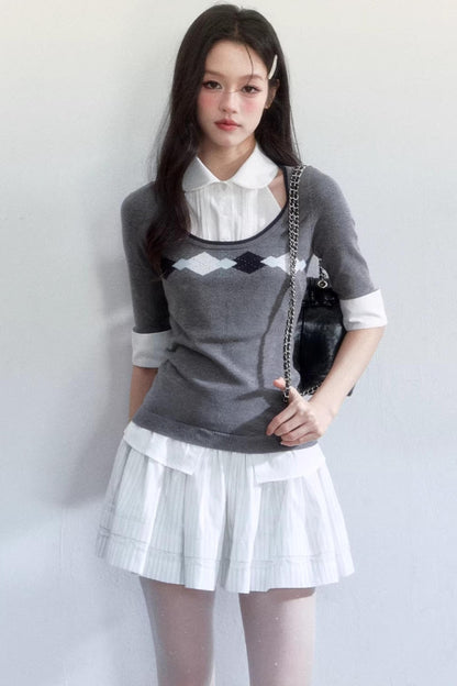 Retro Jacquard Knit Top Set-Up