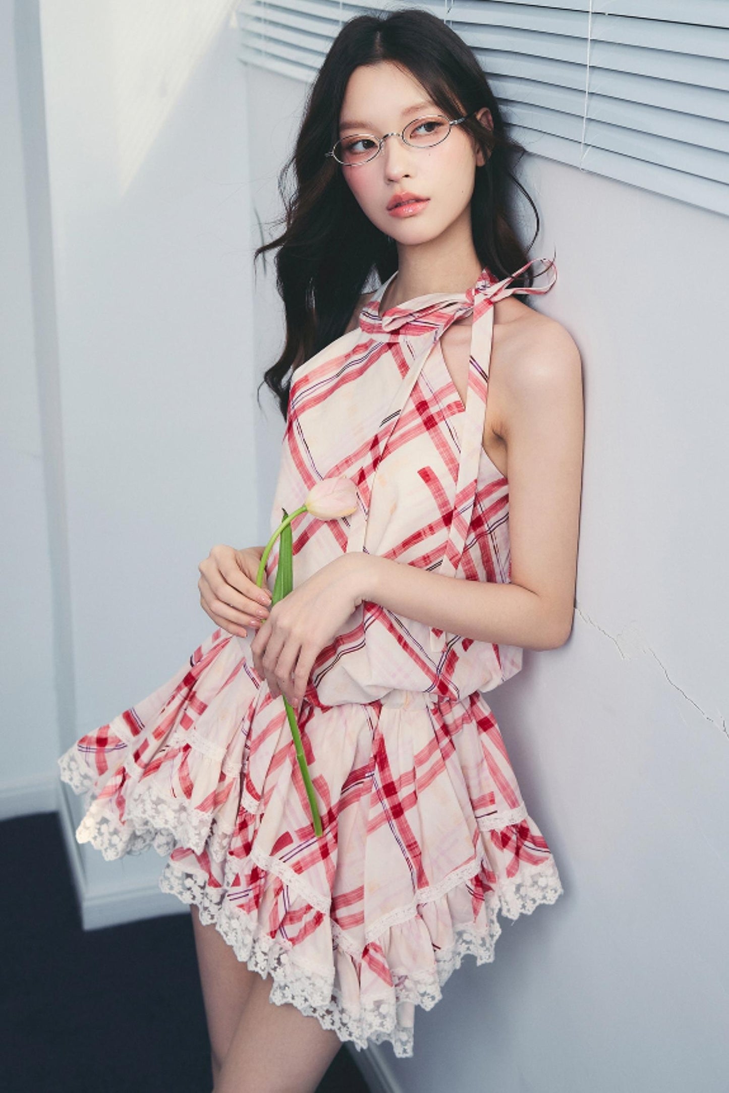 Memorial Rose Check Lace Dress