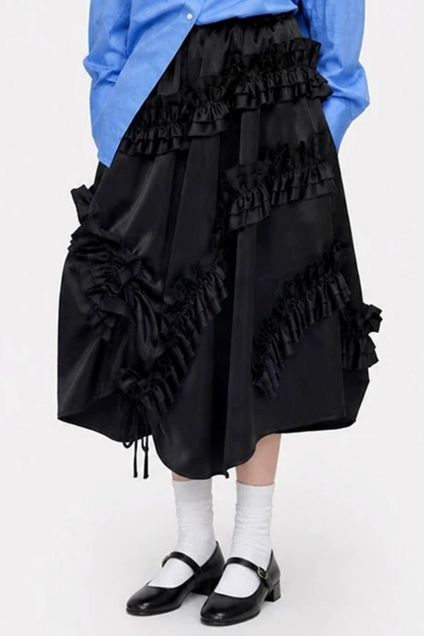 Irregular Acetate Ruffle Drawstring Skirt