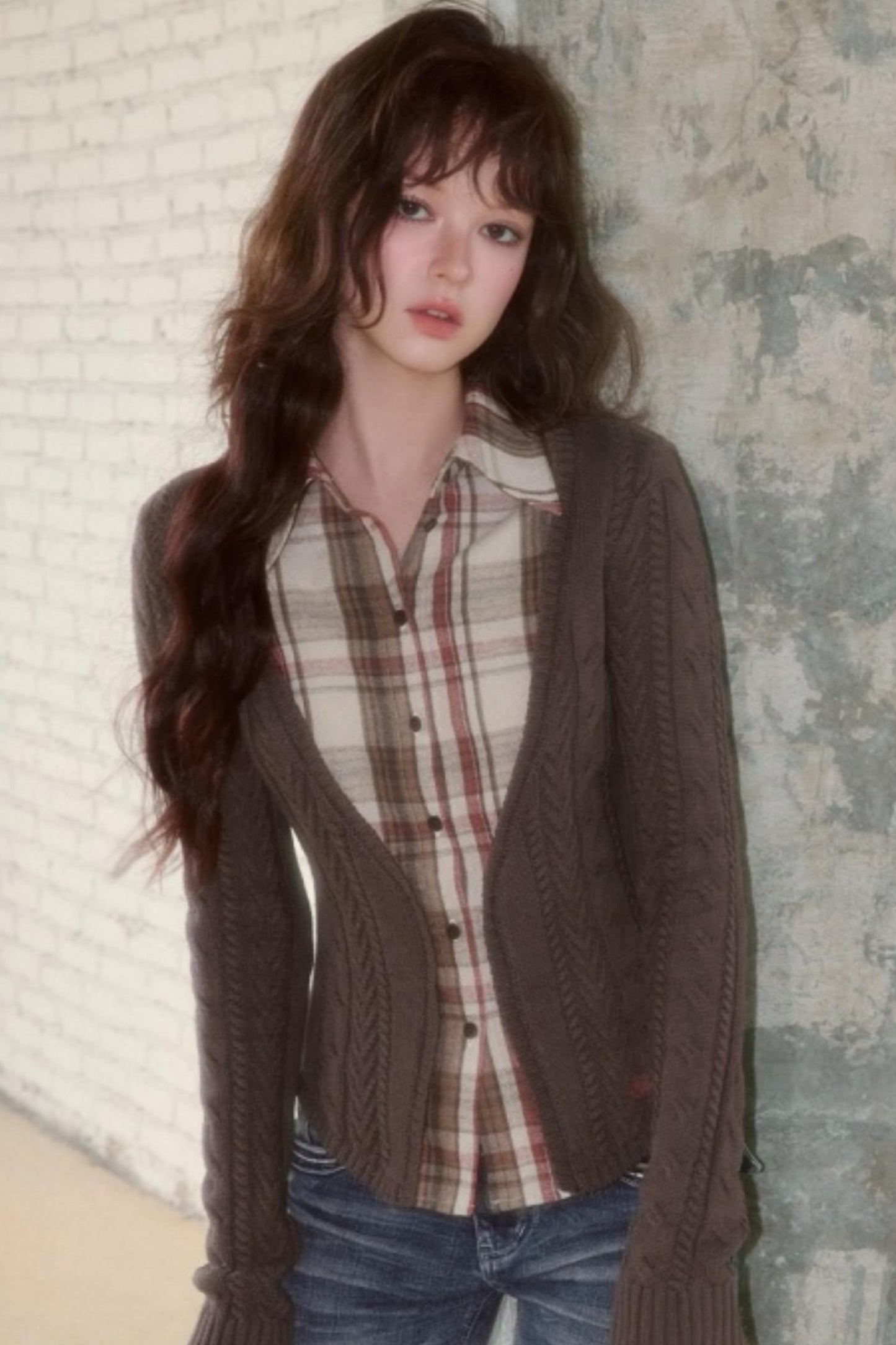 Plaid Splicing Fake Two-Piece Knit Sweater