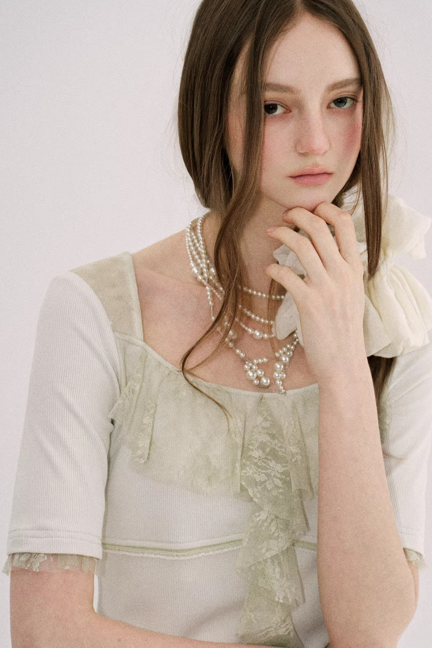 Original Gray-Green Lace Knit Top