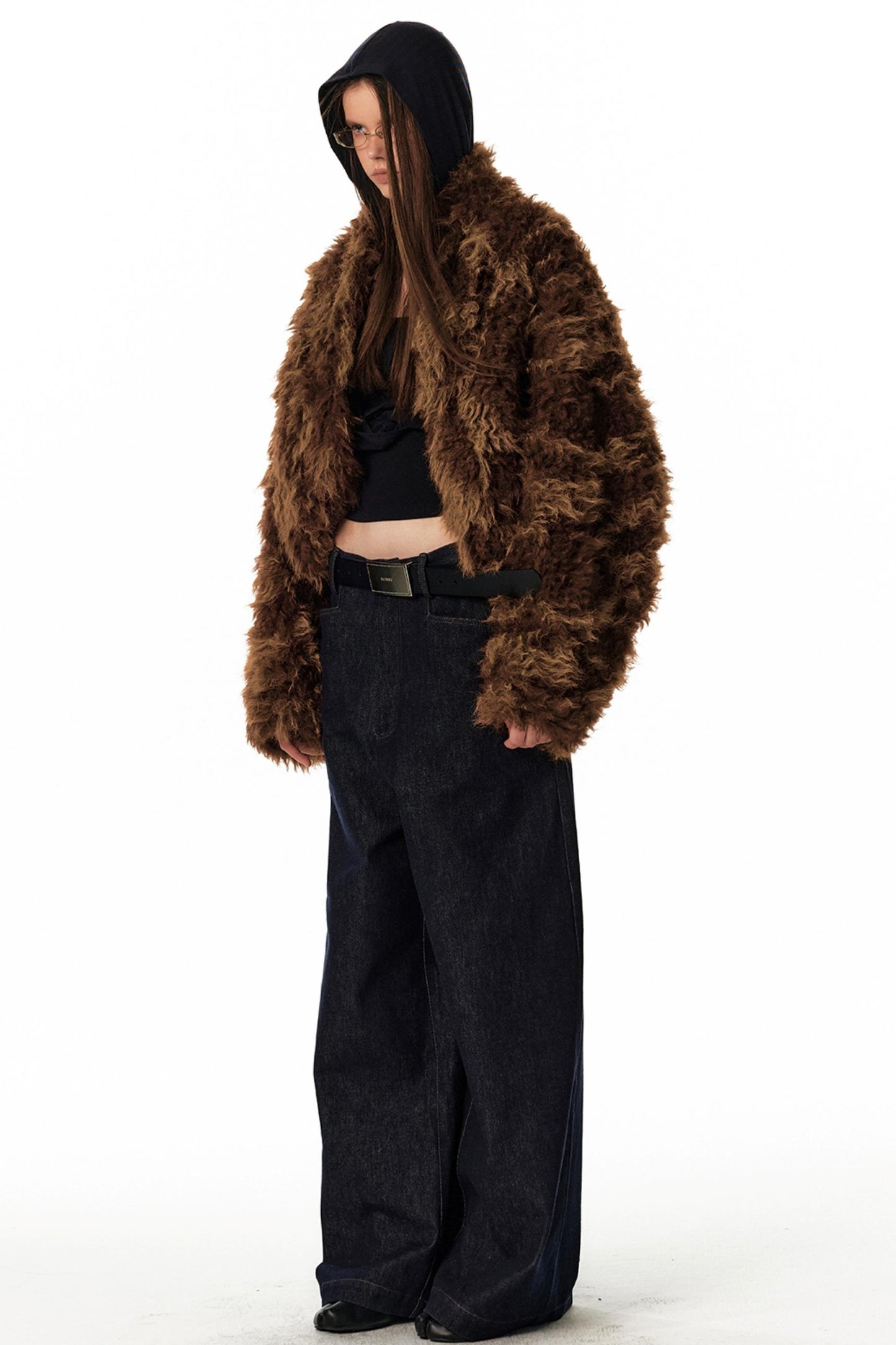 Floral Silhouette Faux Fur Coat