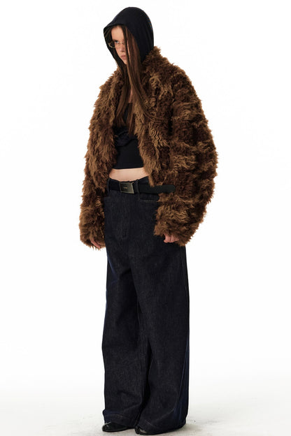 Floral Silhouette Faux Fur Coat