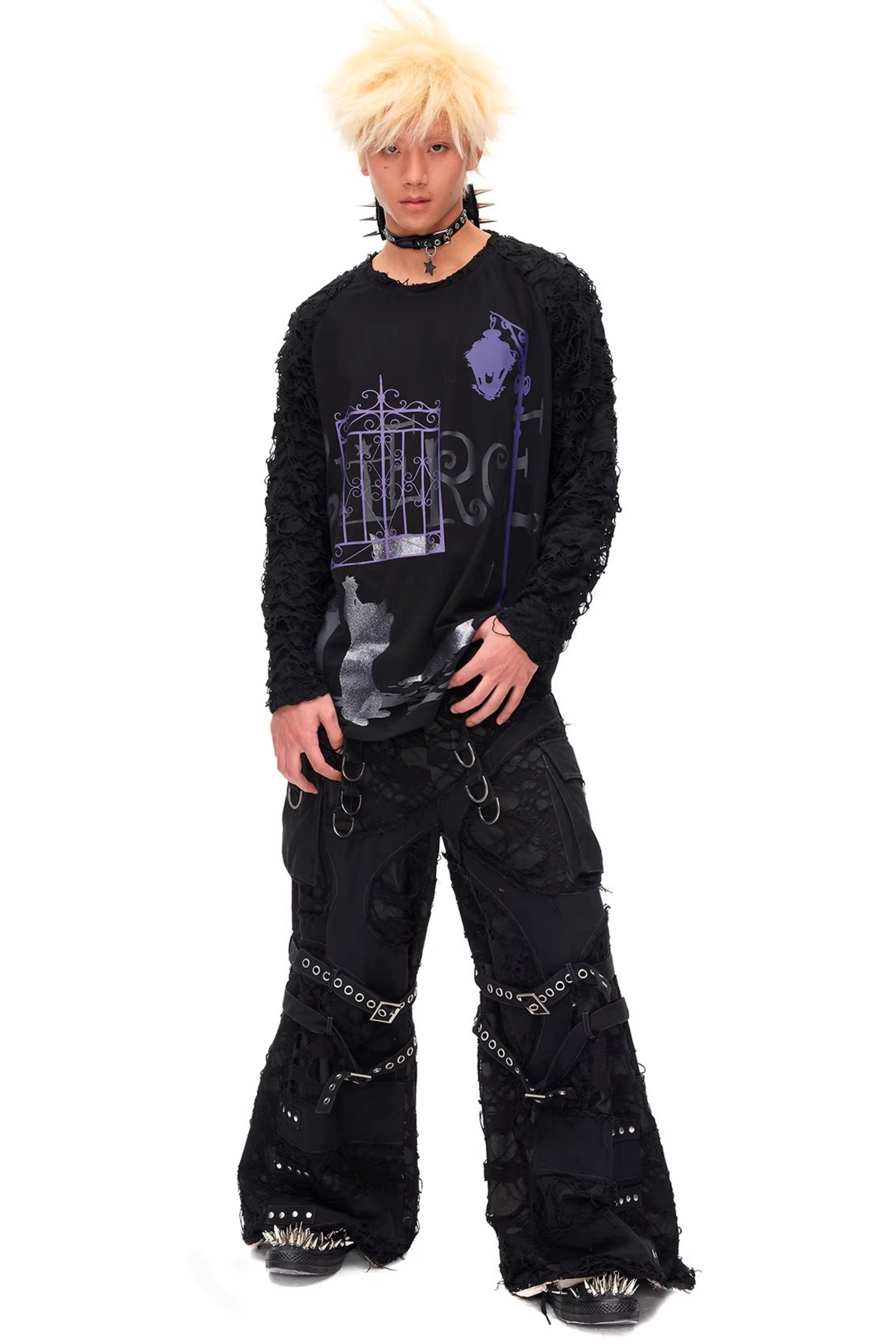 Dunkle-Nacht-Katzen-Print-Bluse
