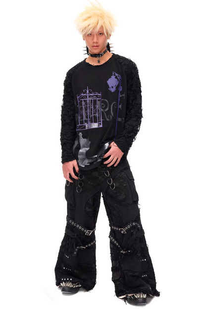 Dunkle-Nacht-Katzen-Print-Bluse