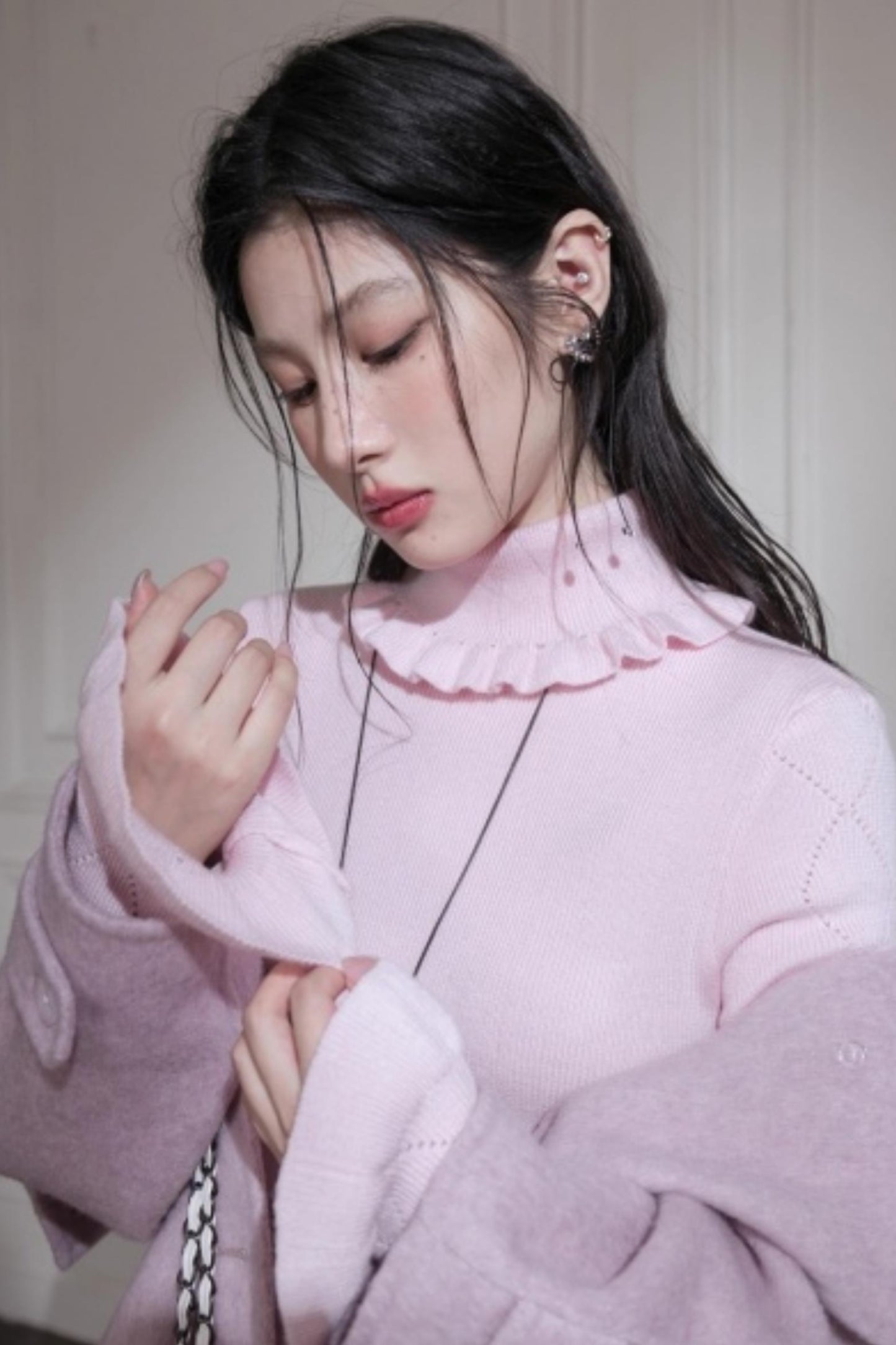 Mercerized Wool Ruffle Sweater