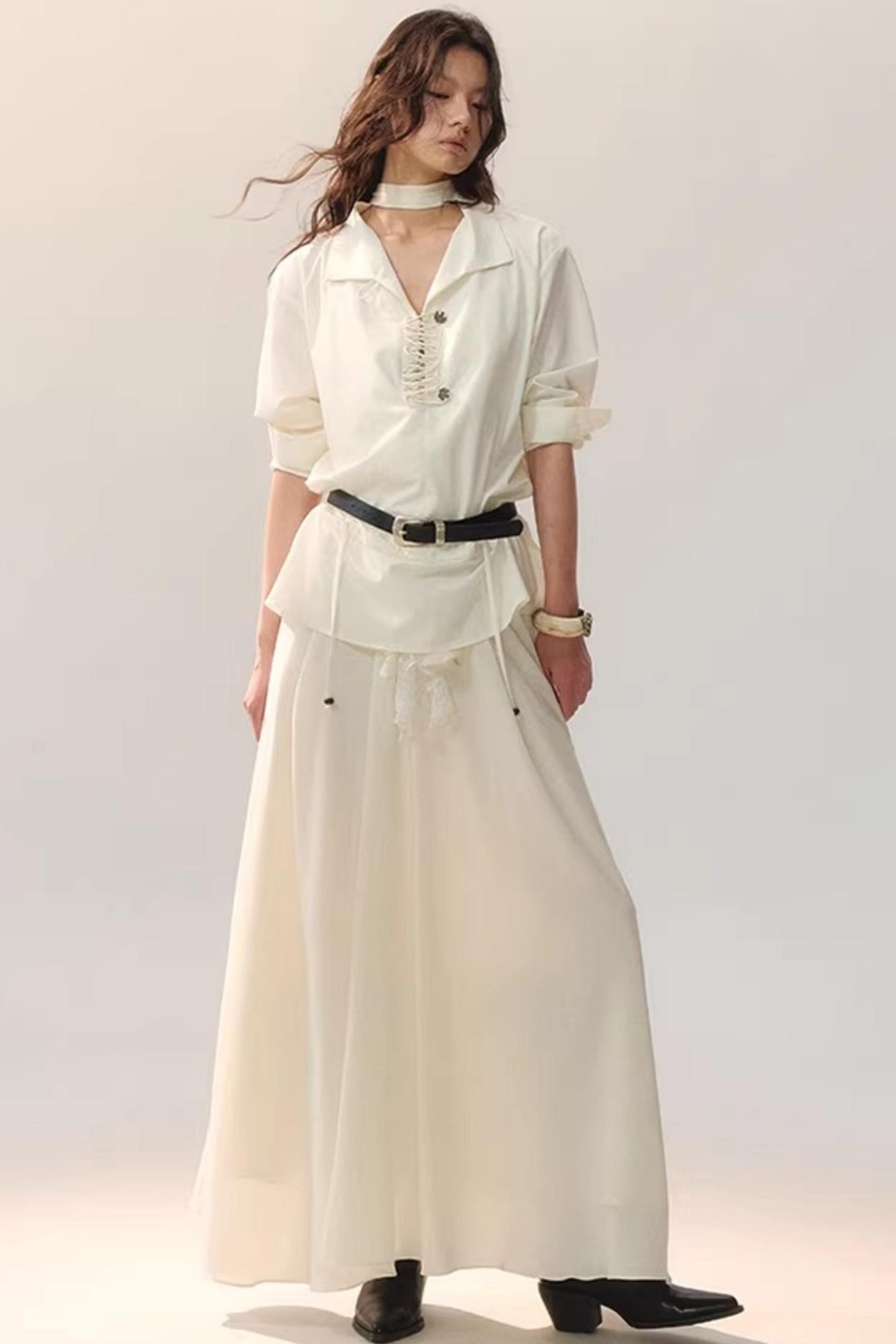Feather Traces Deep V Blouse
