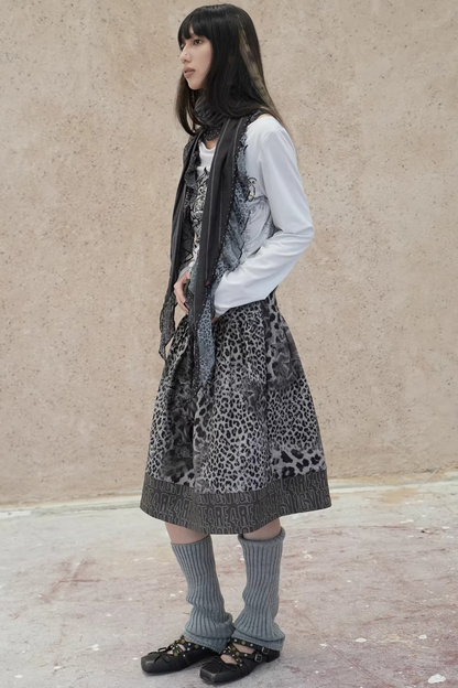 Leopard Graffiti Pleated Skirt