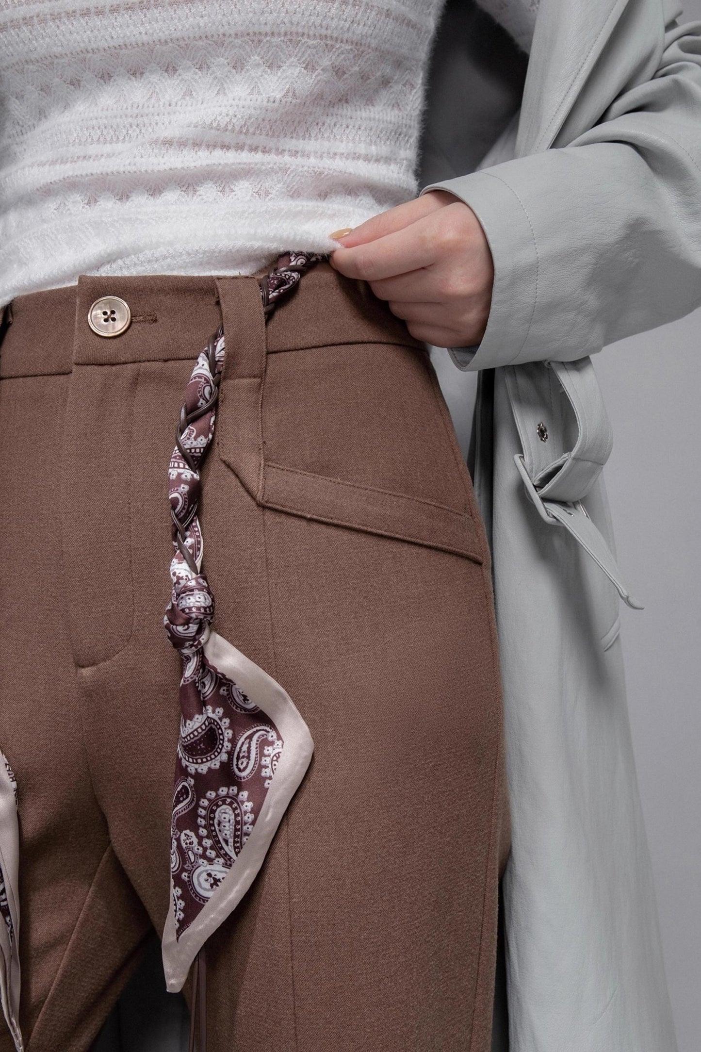 Silk Belted Bootcut Slacks